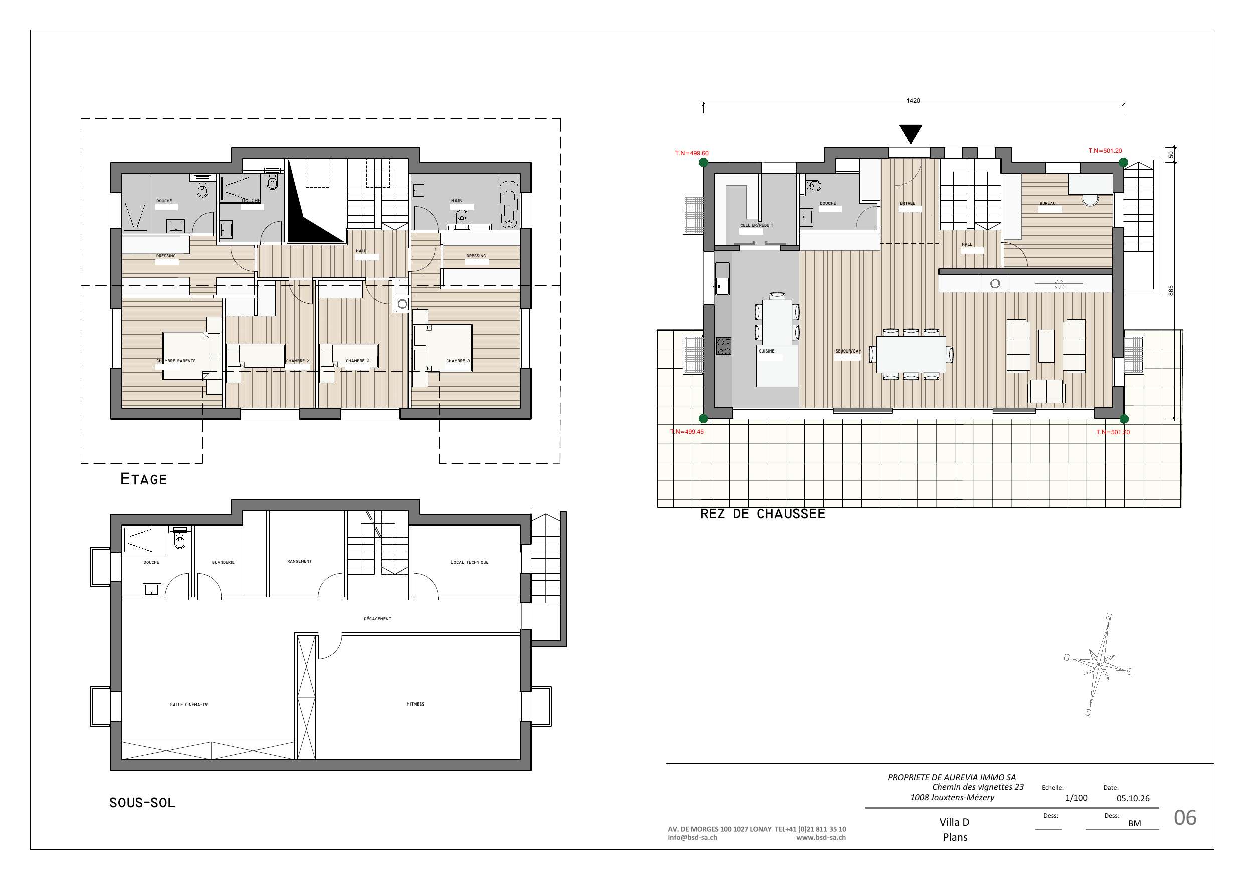 Plan de projet Les Terrasses de Jouxtens-Mézery — Villa D — rez-de-chaussée, étage et sous-sol